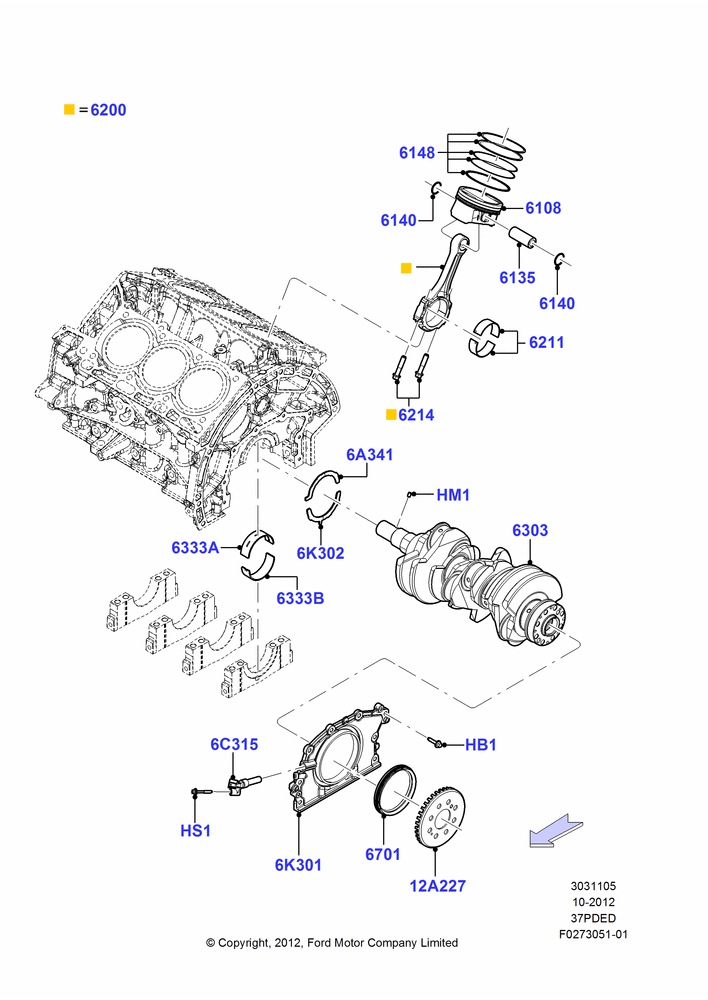05D - Crankshaft/Pistons and Bearings, 3.7L DOHC V6 Gas.; 01/OCT/2012-01/MAR/2019