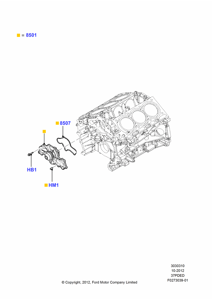 10E - Water Pump, 3.7L DOHC V6 Gas.; 01/OCT/2012-01/MAR/2019
