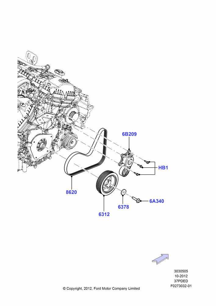 05D - Pulleys and Drive Belts, 3.7L DOHC V6 Gas.; 01/OCT/2012-01/MAR/2019