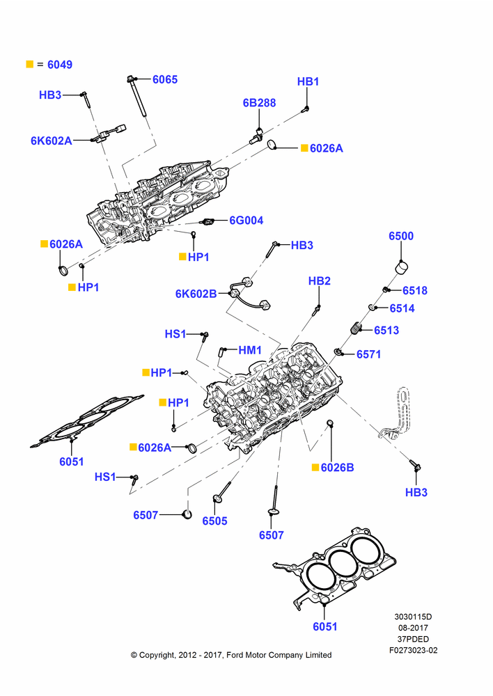 15D - Cylinder Head, 3.7L DOHC V6 Gas.; 01/OCT/2012-01/MAR/2019