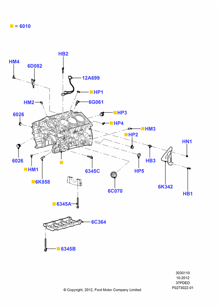 10D - Cylinder Block and Plugs, 3.7L DOHC V6 Gas.; 01/OCT/2012-01/MAR/2019