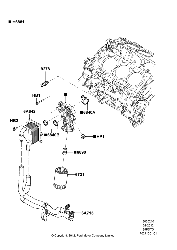10D - Oil Cooler and Filter, 3.5L DOHC T/C V6 Gas, With Engine Oil Cooler; 06/FEB/2012-01/MAR/2019