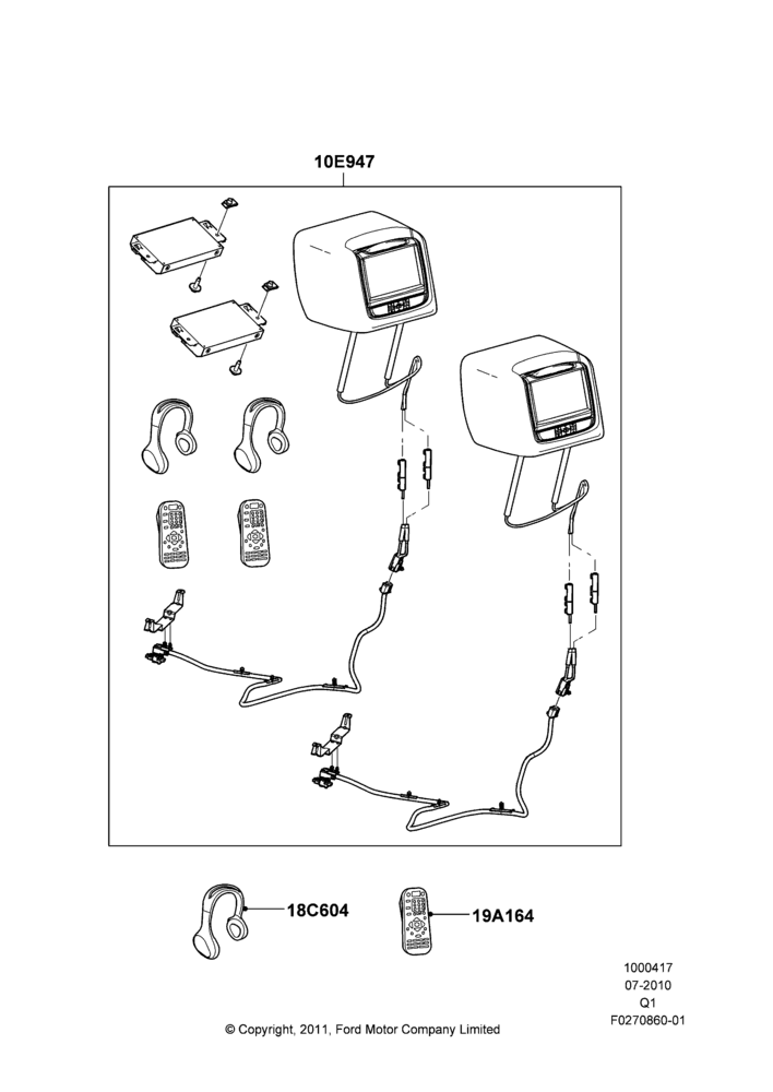 17D - Accessory Entertainment Systems, Ford Series, Accessory - DVD Head Rest Kits; 12/JUL/2010-08/AUG/2011