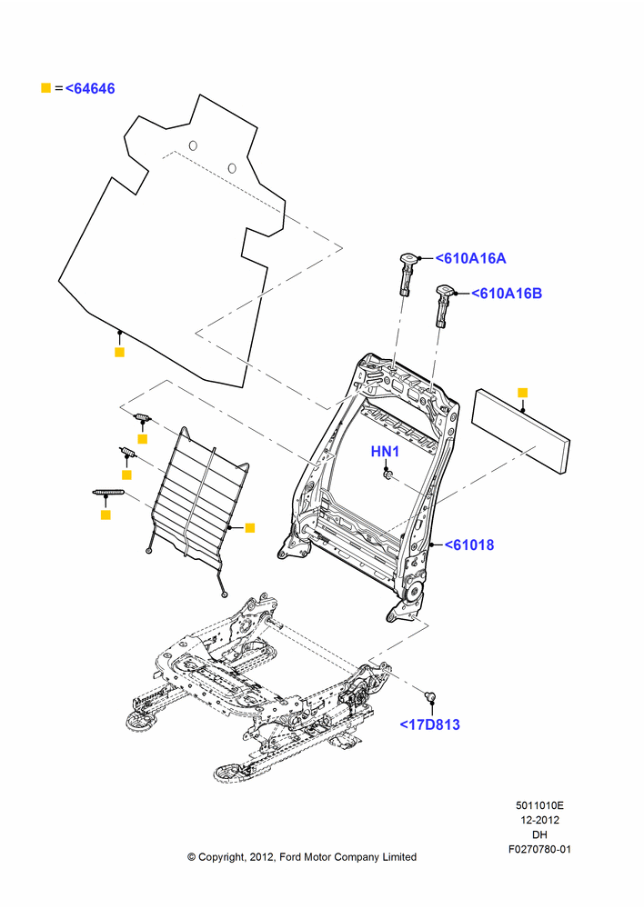 10E - Front Seat Back, With Recaro Front Seat; 30/JUL/2012-08/DEC/2014