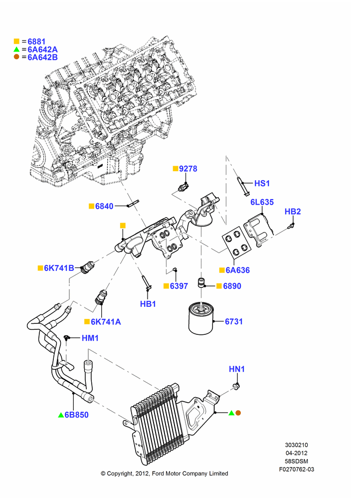 10B - Oil Cooler and Filter, With Super Engine Cooling System, 5.8L DOHC SC GAS; 30/APR/2012-27/JUN/2014