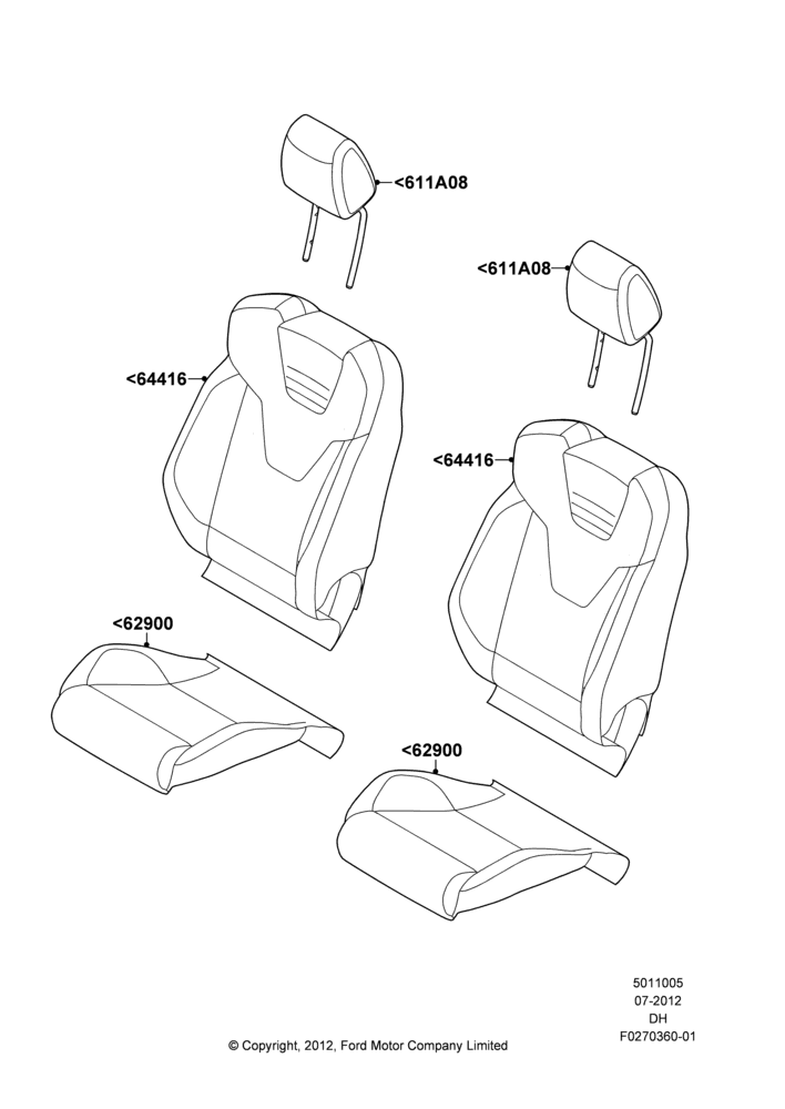 05B - Front Seat Covers, With Recaro Front Seat; 30/JUL/2012-15/DEC/2014