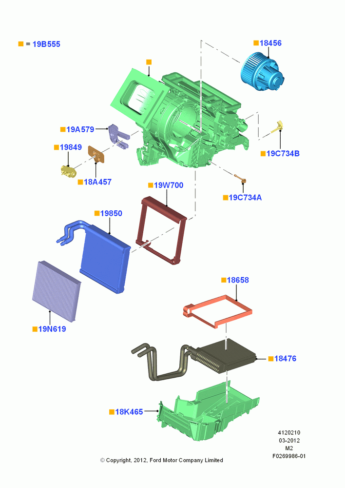 10C - Heater/Air Cond.Internal Components, Dual Zone Auto Temp Control A/C, Less Auxiliary Heater; 09/APR/2012-13/AUG/2019