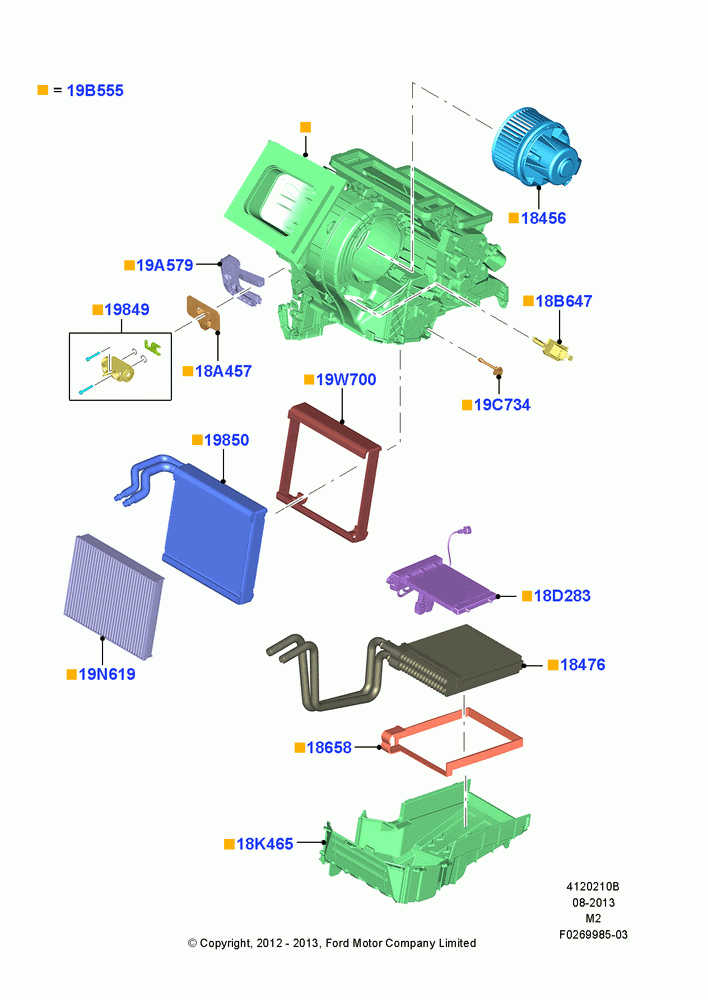 10B - Heater/Air Cond.Internal Components, With Supplemental Air Heater, Manual Electric Air Conditioning; 09/APR/2012-13/AUG/2019