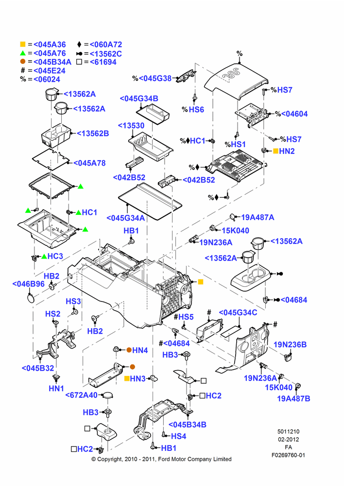 10C - Console - Floor, Flow Thru Console With Armrest; 22/OCT/2012-05/JUL/2016