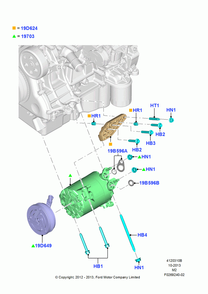 10B - Air Conditioning Condensr/Compressr, 2.5L Duratec (110kW/150PS), 2.0L EcoBoost (240PS) - MI4, Compressor Assy; 09/APR/2012-21/MAR/2016