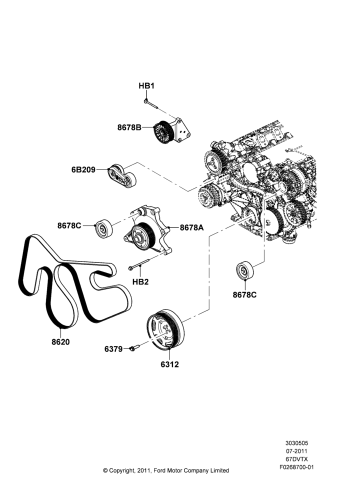 Pulleys and Drive Belts, 6.7L 4V V8 T/C Diesel, Extra Heavy Duty Alternator, Heavy Duty Alternator