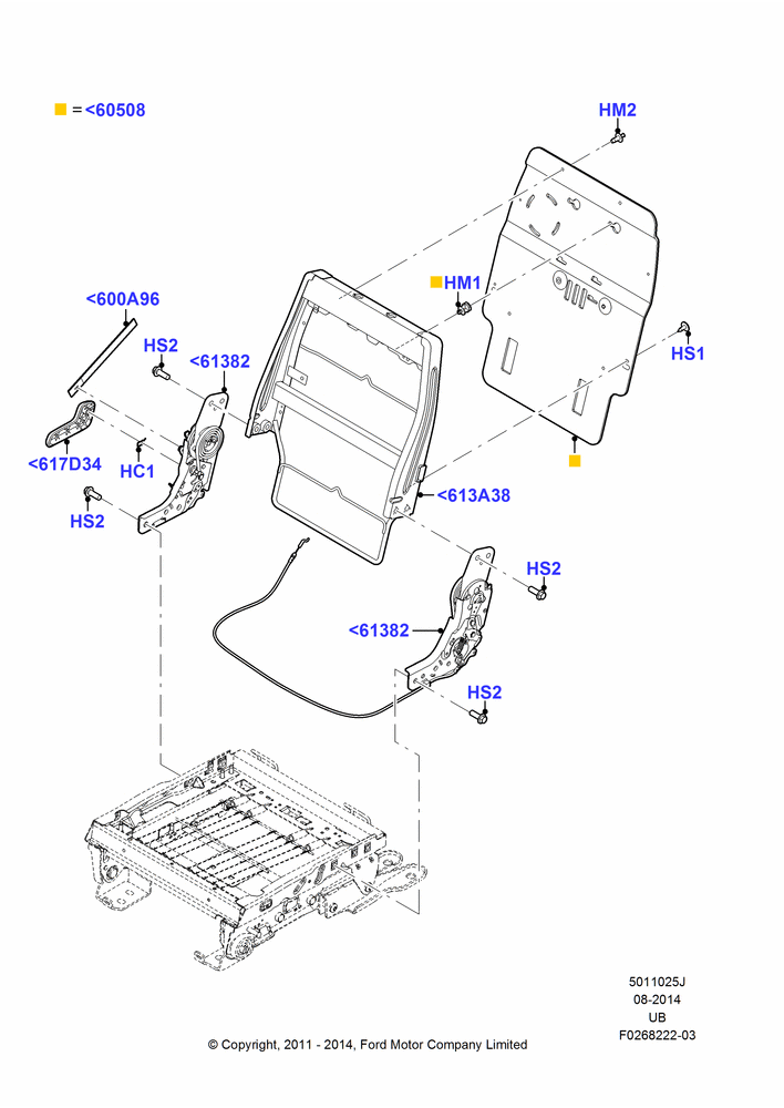 25J - Rear Seat Back, With Second Row Split Folding Seat, 40% Seat; 06/FEB/2012-04/MAY/2015