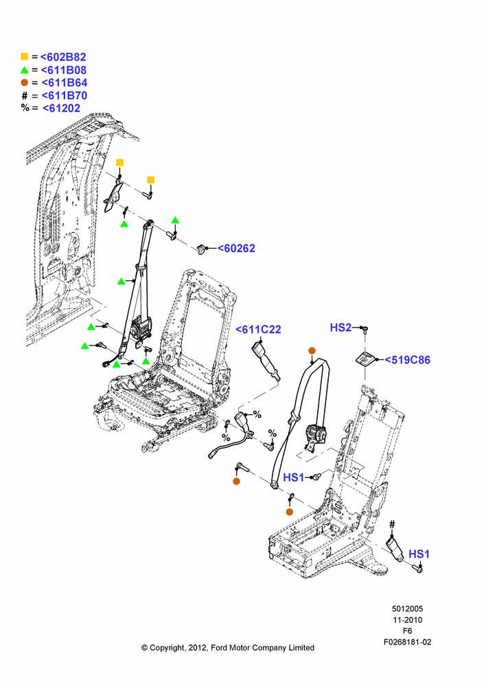 05R - Front Seat Belts, Crew Cab, With 40/20/40 Split Bench Frnt Seat, With Split Bench Front Seat, With Sport 40/20/40 Front Seat; 03/NOV/2010-23/DEC/2014