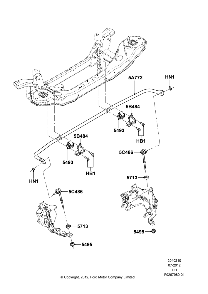 10C - Rear Cross Member & Stabilizer Bar, 2.0L EcoBoost (240PS), Stabilizer; 30/JUL/2012-04/MAY/2018