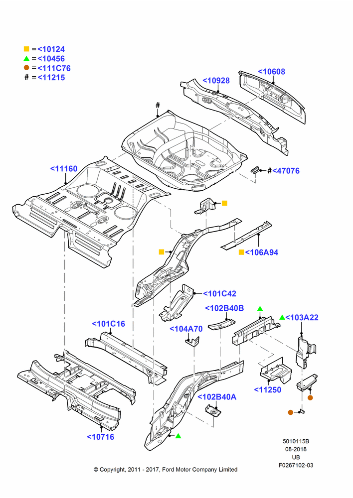 15B - Floor Pan - Center and Rear, Base, DX Version, Limited, Sport, XLT; 06/FEB/2012-03/MAR/2019