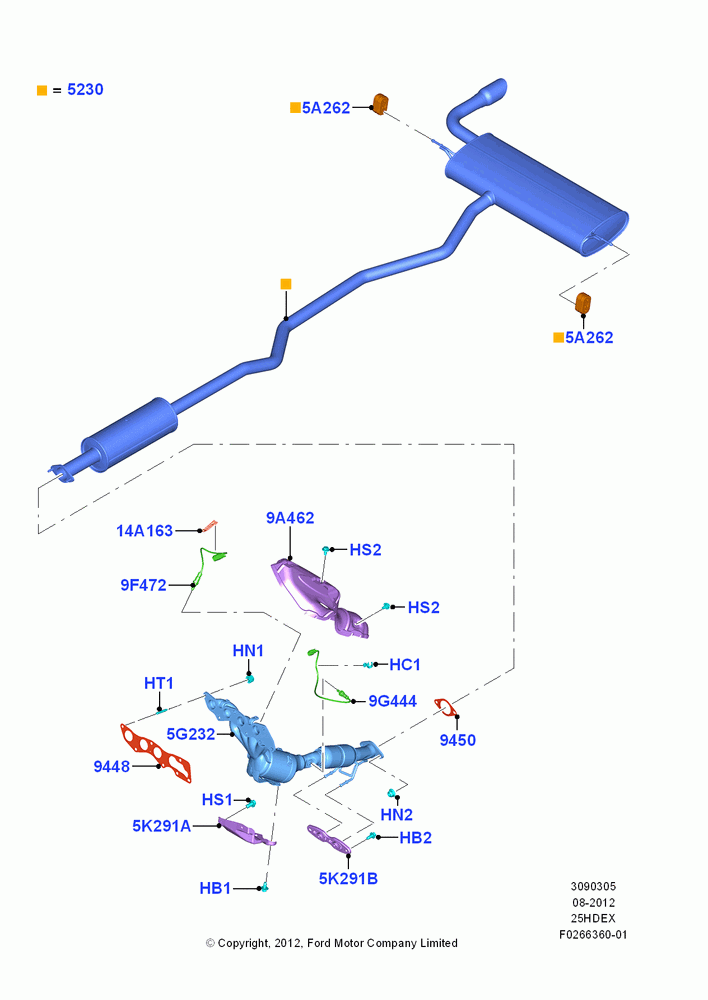 05B - Exhaust System, 2.5L Duratec (110kW/150PS), 2.5L Duratec FFV (125kW/170PS); 13/AUG/2012