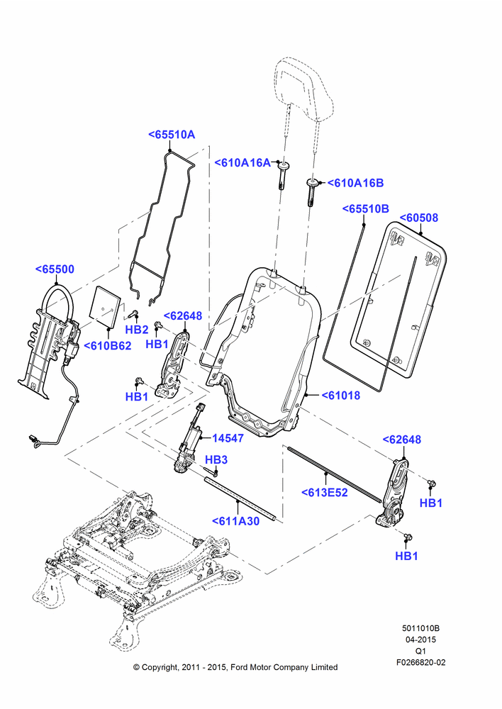 10B - Front Seat Back, With Pass 8 Way Power Seat Adjuster, With Pass 10 Way Power Seat Adjust; 06/NOV/2006-24/DEC/2014