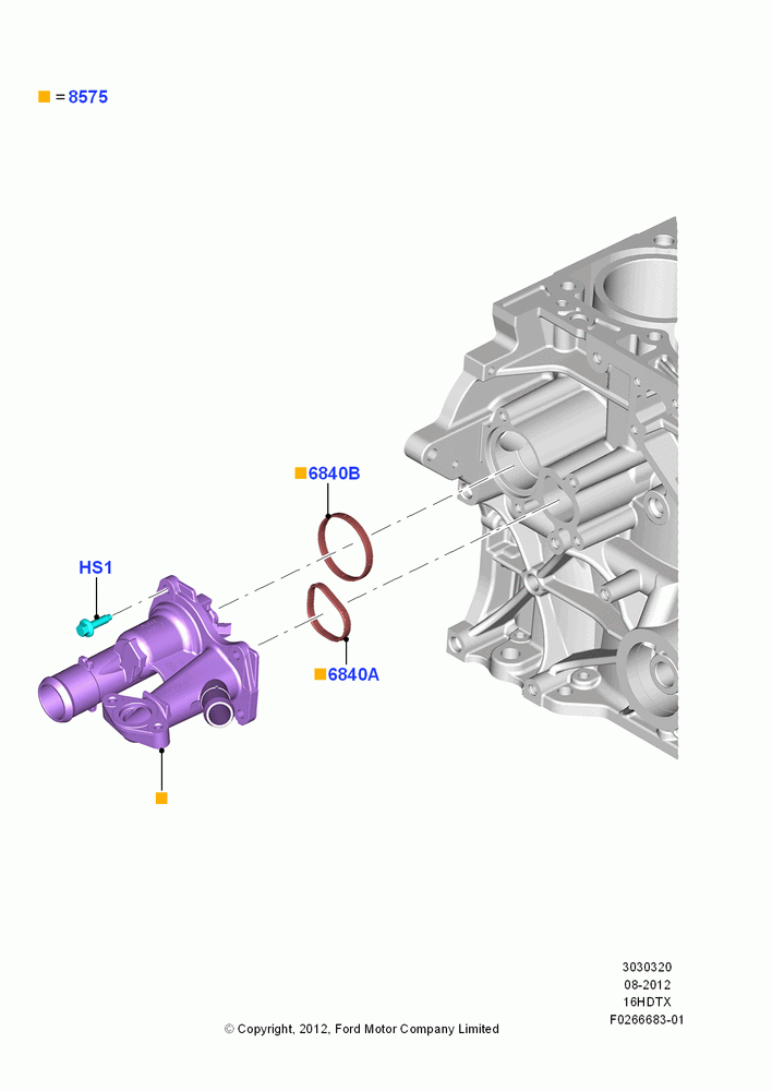 20A - Thermostat/Housing & Related Parts, 1.6L PI TC I4 ETHNL; 13/AUG/2012-14/JUL/2014