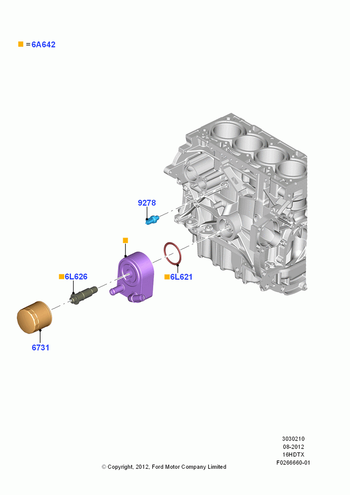 10A - Oil Cooler and Filter, 1.6L PI TC I4 ETHNL; 13/AUG/2012-14/JUL/2014