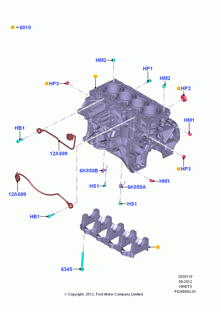 10A - Cylinder Block and Plugs, 1.6L PI TC I4 ETHNL; 13/AUG/2012-14/JUL/2014