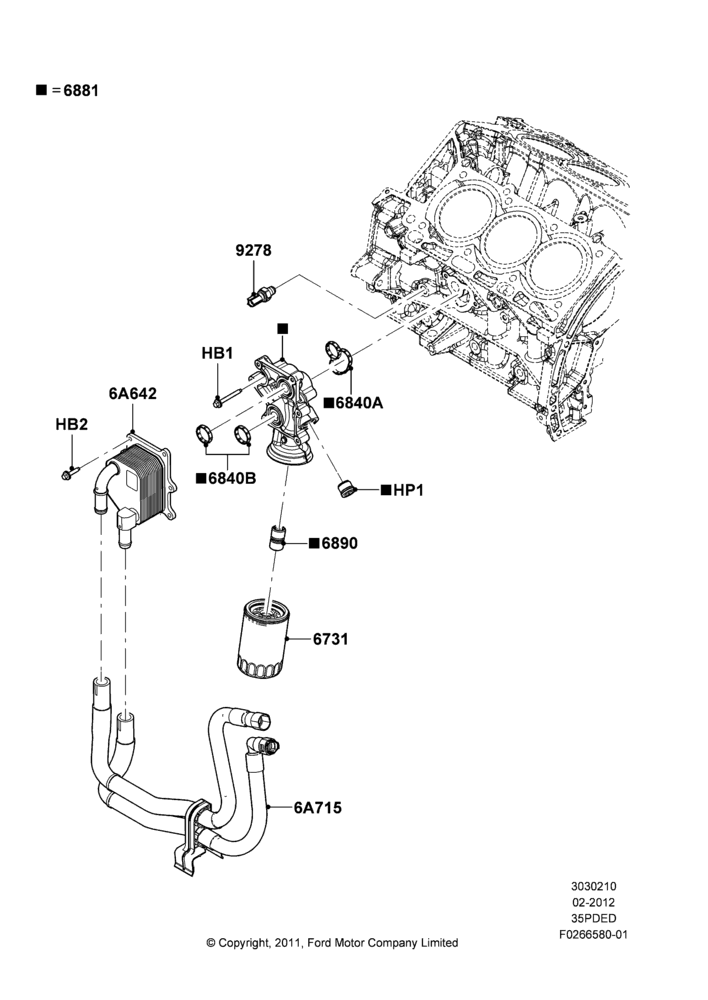 10G - Oil Cooler and Filter, 3.5L Cyclone V6 Petrol TIVCT, With Engine Oil Cooler; 06/FEB/2012-01/MAR/2019