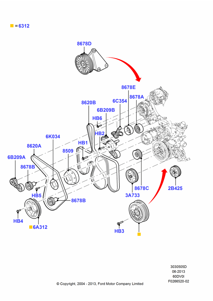 Pulleys and Drive Belts, 6.0L OHV Diesel V8 DI, Dual Heavy Duty Alternators