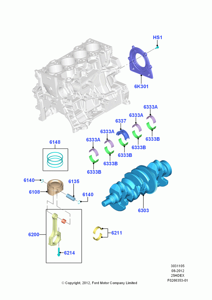 05B - Crankshaft/Pistons and Bearings, 2.5L Duratec (110kW/150PS), 2.5L Duratec FFV (125kW/170PS); 13/AUG/2012