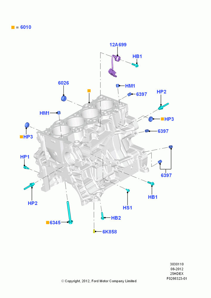 10B - Cylinder Block and Plugs, 2.5L Duratec (110kW/150PS), 2.5L Duratec FFV (125kW/170PS); 13/AUG/2012