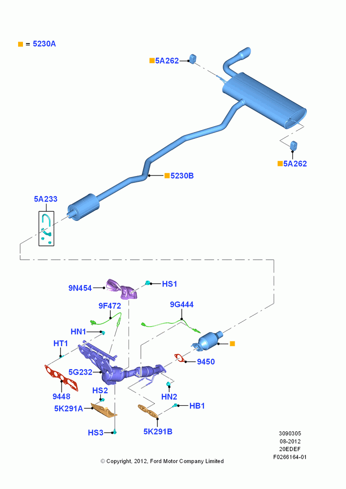 05B - Exhaust System, 2.0L Duratec Hybrid (130kW), Gas/Electric Hybrid; 13/AUG/2012