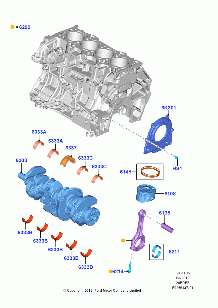 05B - Crankshaft/Pistons and Bearings, 2.0L Duratec Hybrid (130kW); 13/AUG/2012