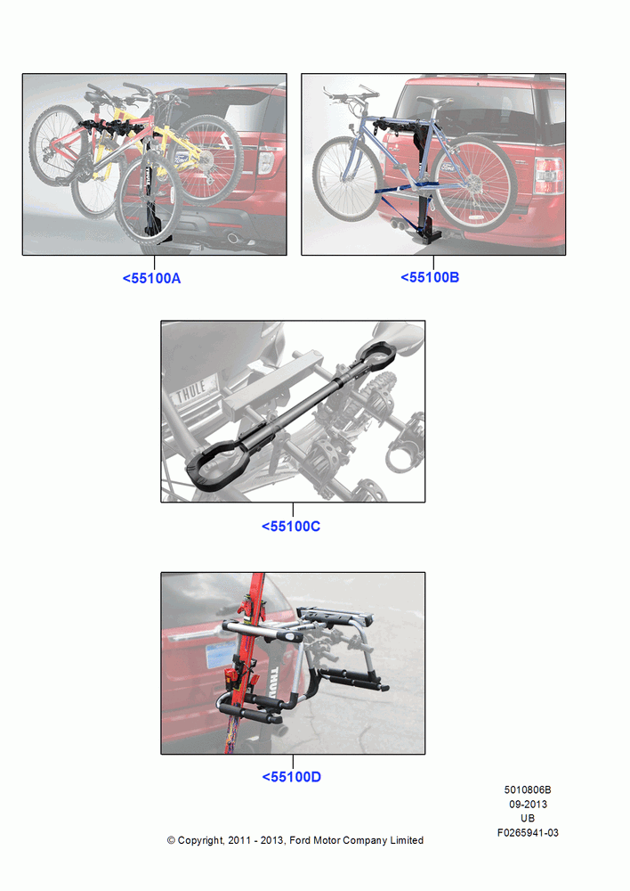 06B - Accessory Roof Rack Mounting Kits, Thule, Rear Hitch Mount Bike Rack; 04/OCT/2010-04/MAY/2015