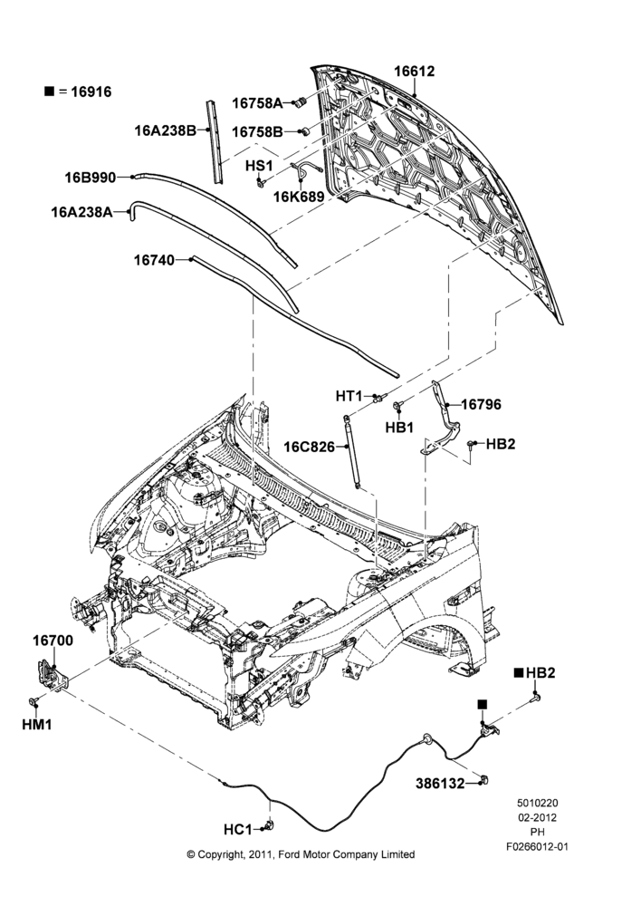 20B - Hood and Related Parts, 3.5L Cyclone V6 Petrol TIVCT, 3.7L DOHC V6 Gas., 2.0L EcoBoost (240PS); 06/FEB/2012-01/MAR/2019