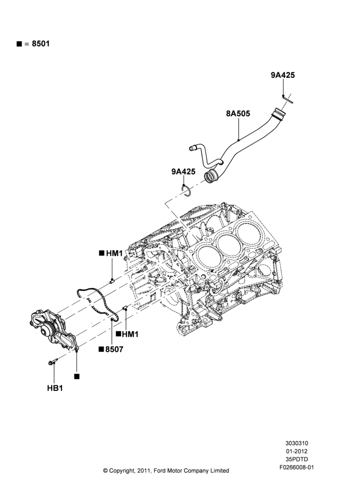 10E - Water Pump, 3.5L DOHC T/C V6 Gas; 02/JAN/2012