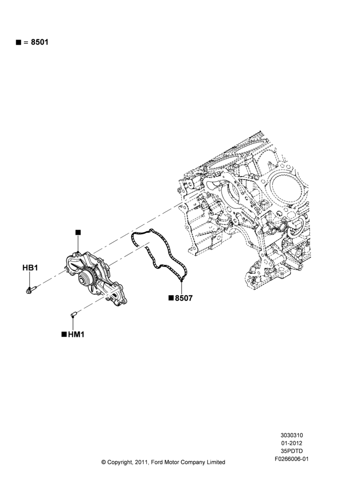 10D - Water Pump, 3.5L DOHC T/C V6 Gas; 02/JAN/2012-01/MAR/2019