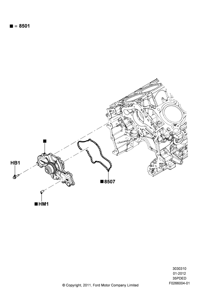 10E - Water Pump, 3.5L 4V DOHC VCT SMPI V6 Gas; 02/JAN/2012-29/JUL/2012