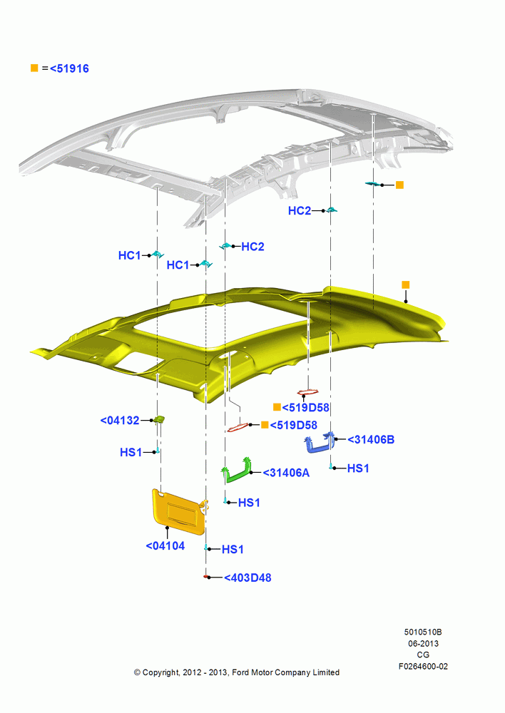 10B - Headlining and Sun Visors, With Roof Conversion-Panorama Roof; 23/JUL/2012-26/APR/2018