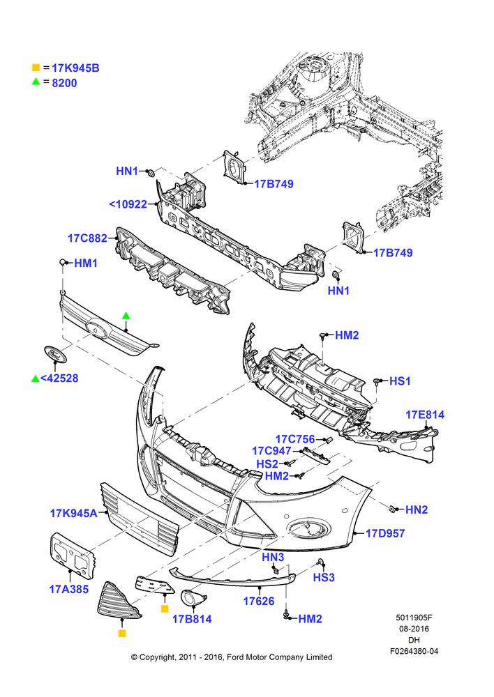 05F - Radiator Grille and Front Bumper, SE, SE Sport Upgrade Package; 31/JAN/2011-08/DEC/2014