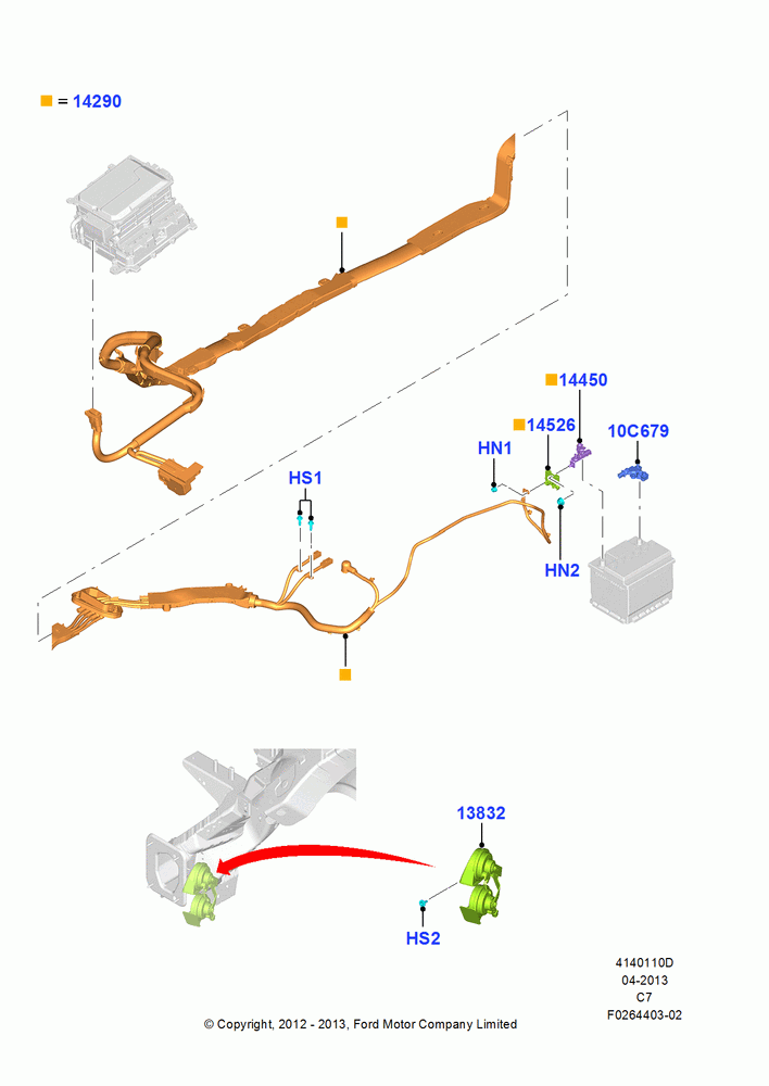 10D - Battery Cables and Horn, 2.0L Duratec Hybrid (130kW); 13/AUG/2012