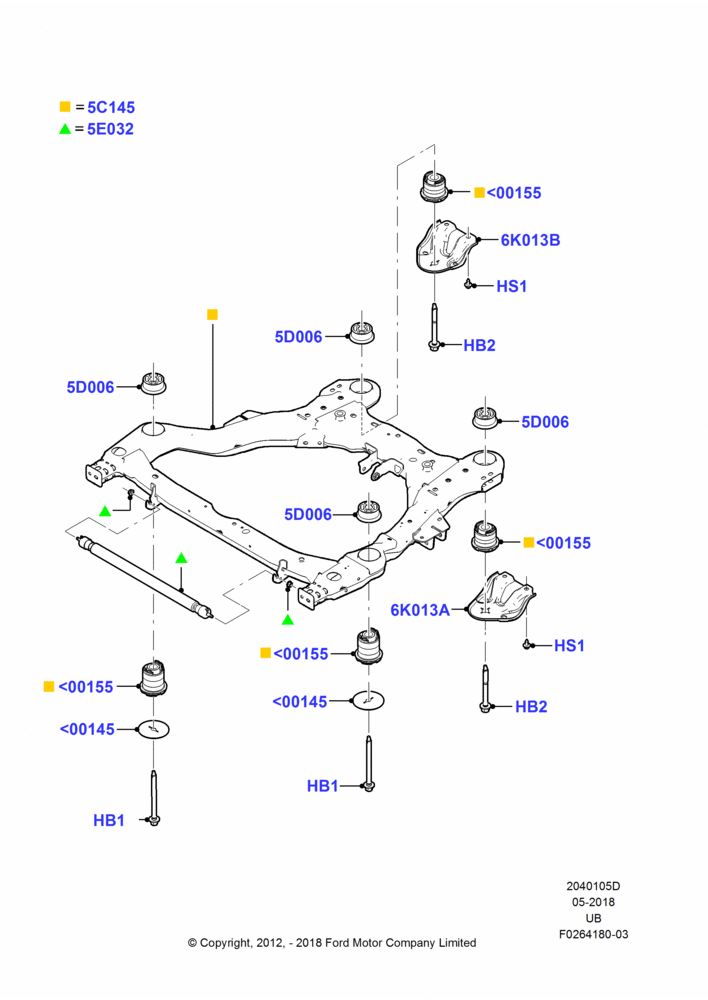 05D - Front Susp.Arms/Stabilizer/X-Member, 3.5L Cyclone V6 Petrol TIVCT, 3.7L DOHC V6 Gas., 2.3L EcoBoost, Crossmember; 04/SEP/2012-03/MAR/2019