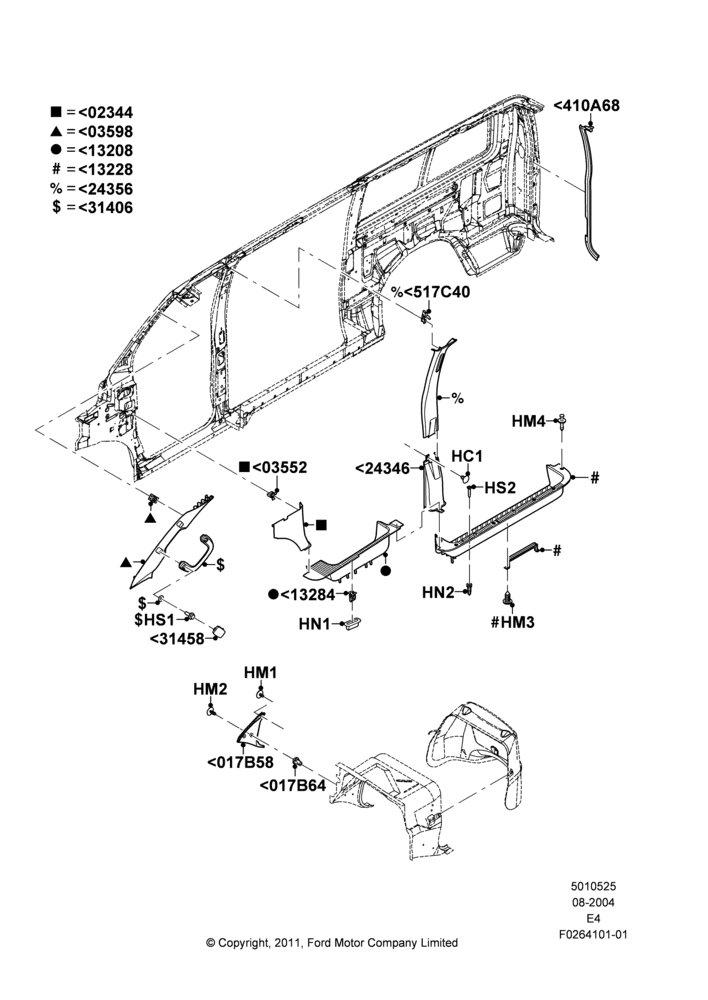 25T - Side Trim, Base, Extended Van, Regular Van, RV Prep Version, With RH Hinged Side Load Door, RH Side Only; 02/AUG/2004