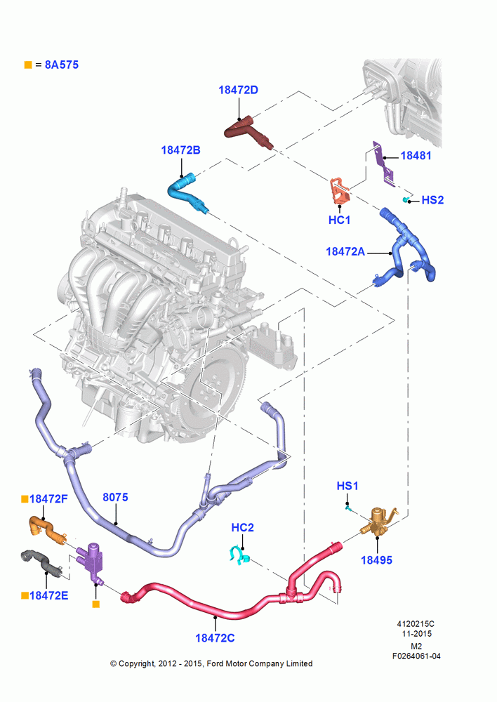 15C - Heater Hoses, 2.5L Duratec (110kW/150PS); 09/APR/2012-21/MAR/2016
