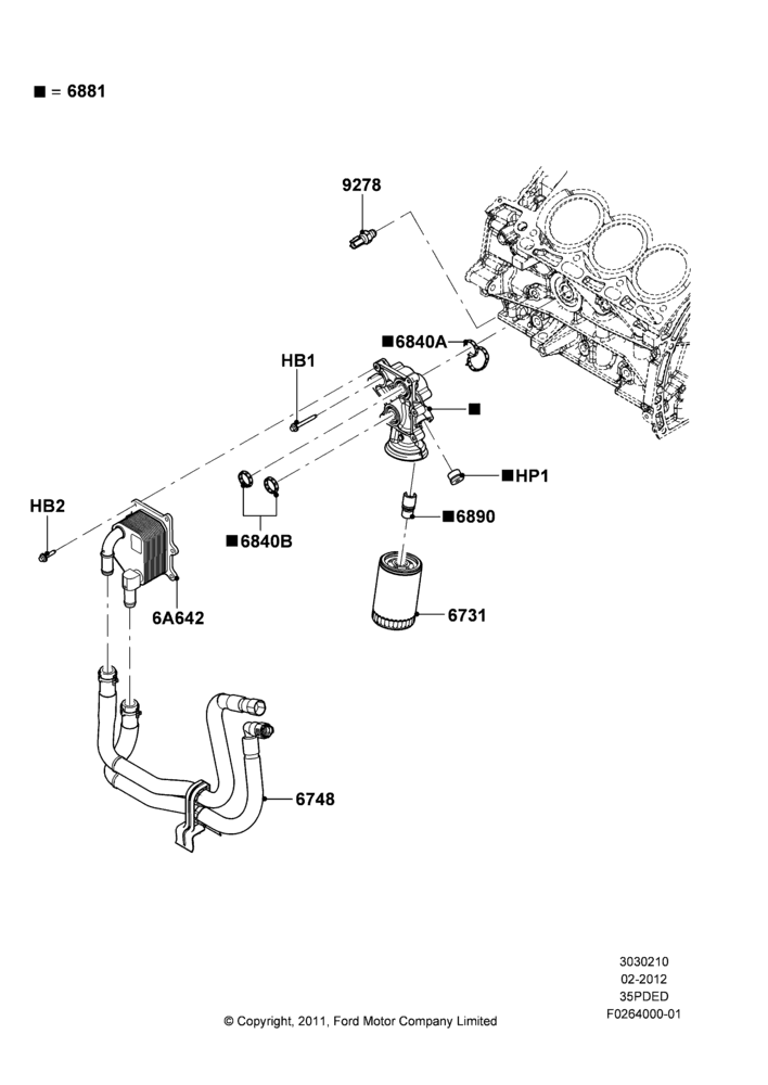 10P - Oil Cooler and Filter, 3.5L Cyclone V6 Petrol TIVCT, With Engine Oil Cooler; 29/FEB/2012