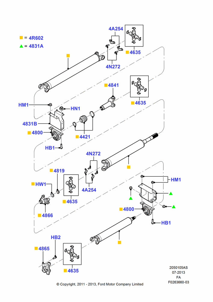 05AS - Drive Shaft - Rear Axle Drive, 189"/4795MM Wheelbase, Ford 550 Series, Ford 450 Series, LHD RWD, Three Piece Driveshaft; 09/JAN/2012-05/JUL/2016