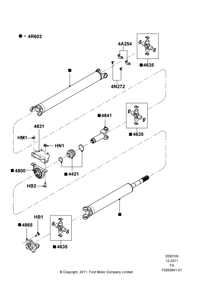 05AR - Drive Shaft - Rear Axle Drive, 189"/4795MM Wheelbase, Ford 550 Series, Ford 450 Series, LHD 4WD (Part Time Drive), 2 Piece Driveshaft; 09/JAN/2012-05/JUL/2016