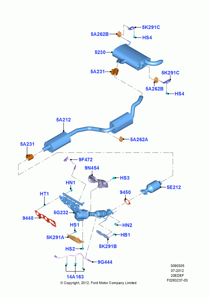 05A - Exhaust System, 2.0L Duratec Hybrid (130kW), Gas/Electric Hybrid; 23/JUL/2012-26/APR/2018