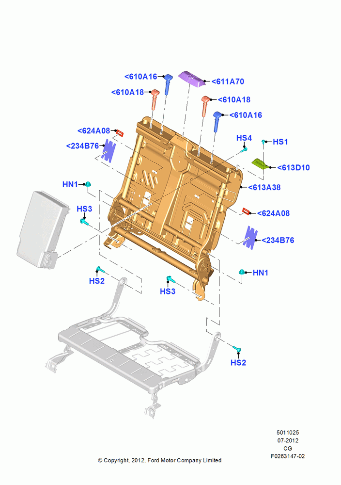 25A - Rear Seat Back, 60% Seat, LH; 23/JUL/2012-26/APR/2018