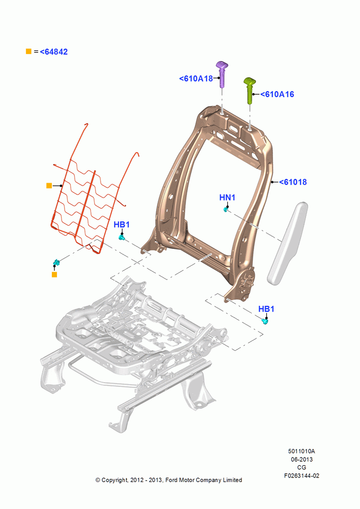 10A - Front Seat Back, Less Driver Seat Lumbar Support, Driver Seat Recliner - Lever, Driver; 23/JUL/2012-26/APR/2018