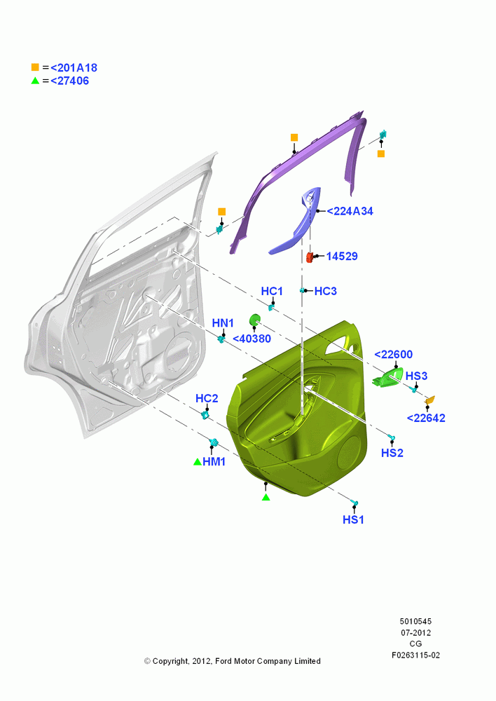 45A - Rear Door Trim Panels, (+) "NA Market "; 23/JUL/2012-26/APR/2018