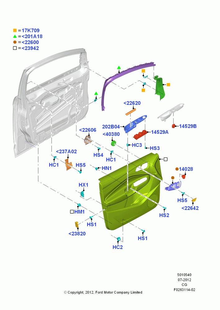 40A - Front Door Trim Panels, (+) "NA Market "; 23/JUL/2012-26/APR/2018
