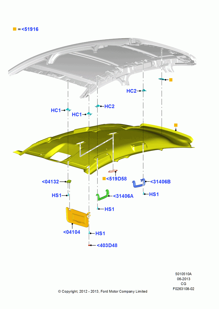 10A - Headlining and Sun Visors, Less Roof Line Conversion; 23/JUL/2012-26/APR/2018